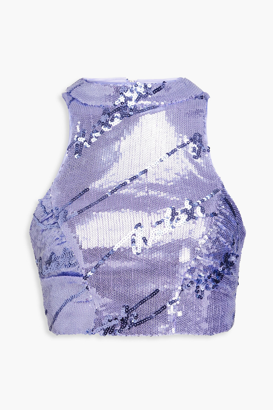 ROTATE BIRGER CHRISTENSEN CROPPED SEQUINED STRETCH-MESH TOP