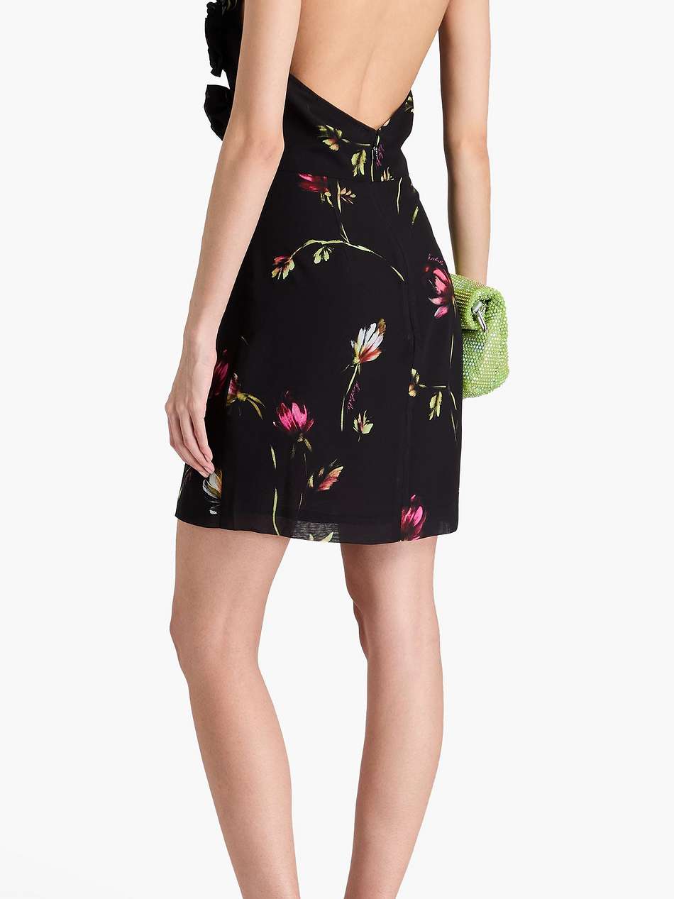 open-back floral-print chiffon halterneck mini dress