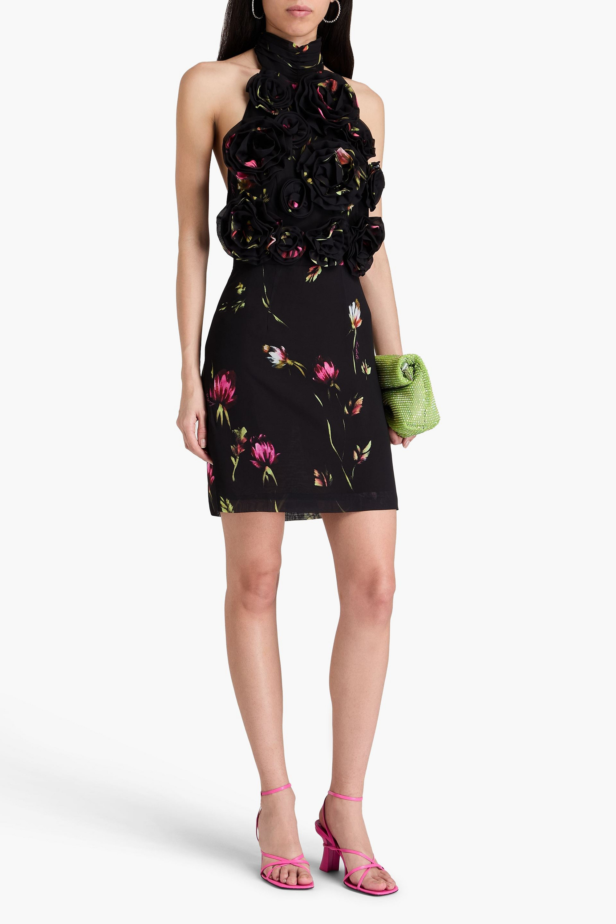 ROTATE Birger Christensen Open-back floral-print chiffon halterneck mini dress