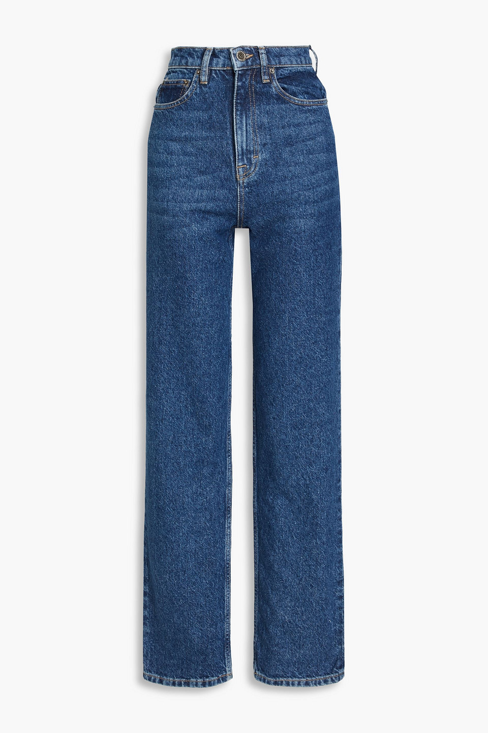Rotate Birger Christensen Embellished High-rise Straight-leg Jeans In Mid Denim
