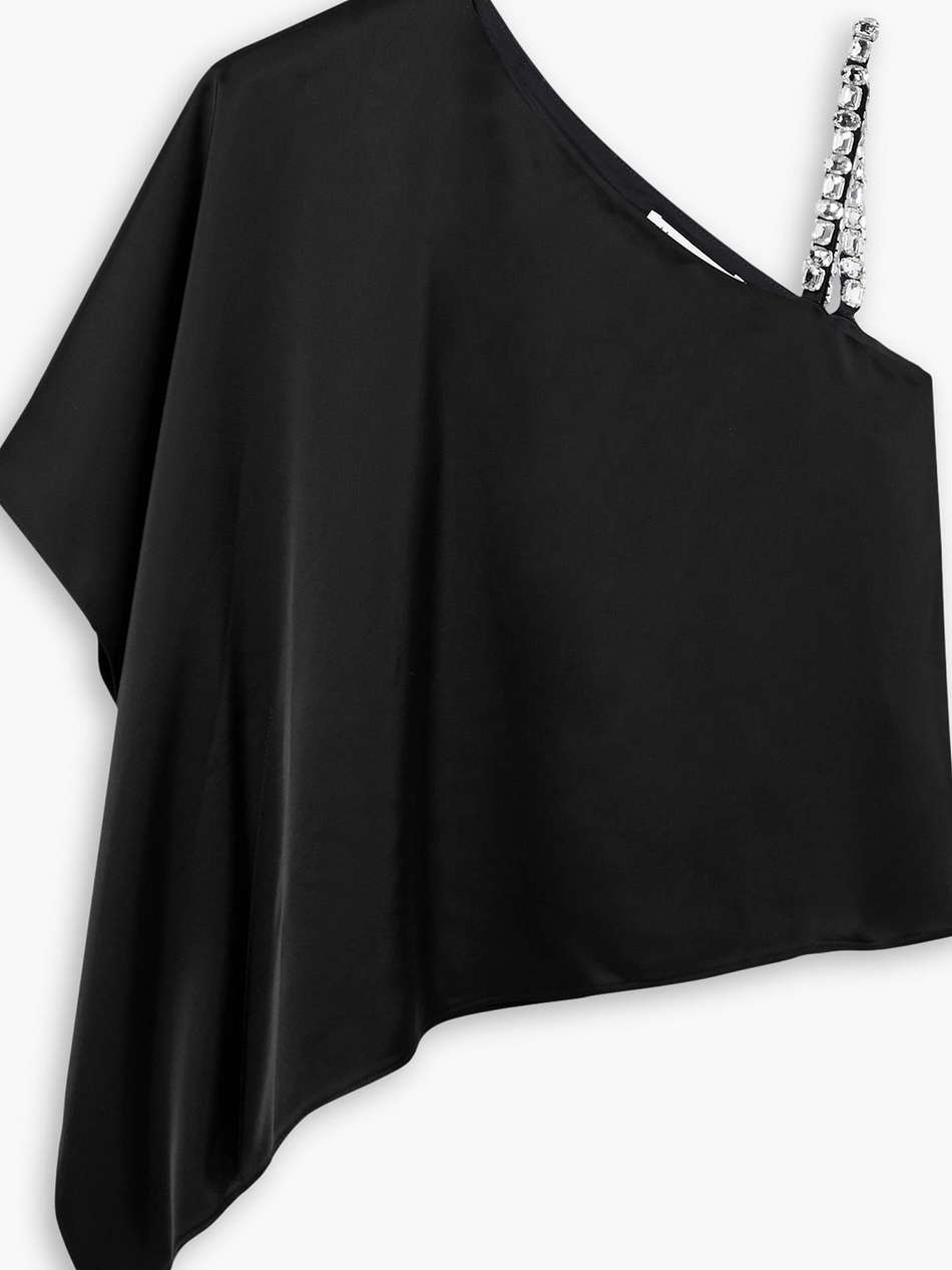 riko crystal-embellished one-shoulder satin top