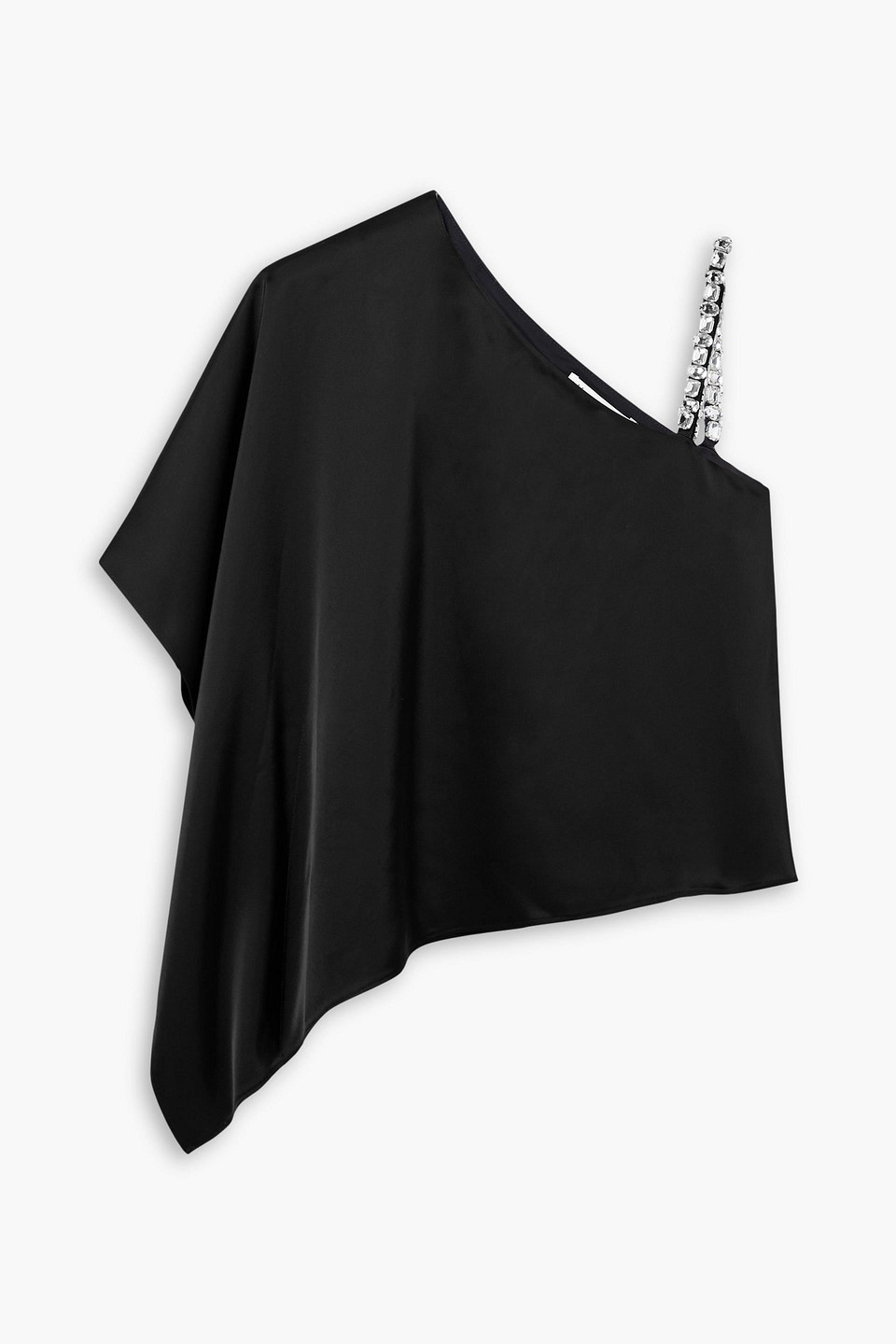 Shop Alice And Olivia Riko Crystal-embellished One-shoulder Satin Top In Black