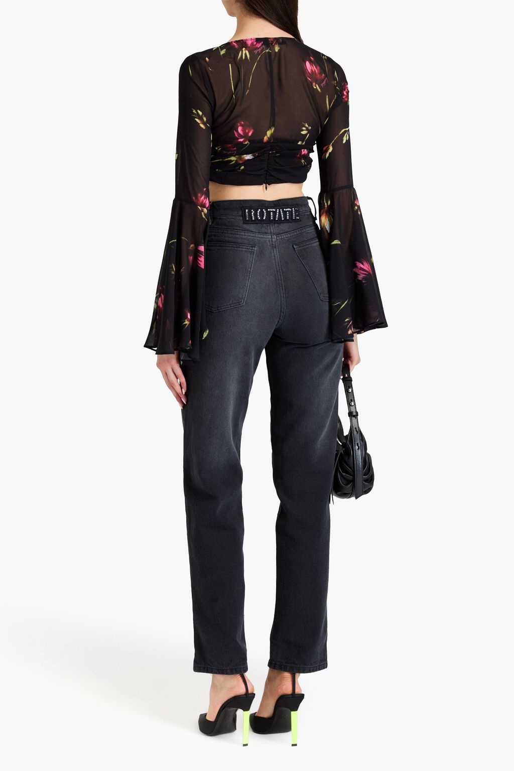 ROTATE BIRGER CHRISTENSEN بنطلون جينز بأرجل مستقيمة وخصر مرتفع مزين برقعة زخرفية
