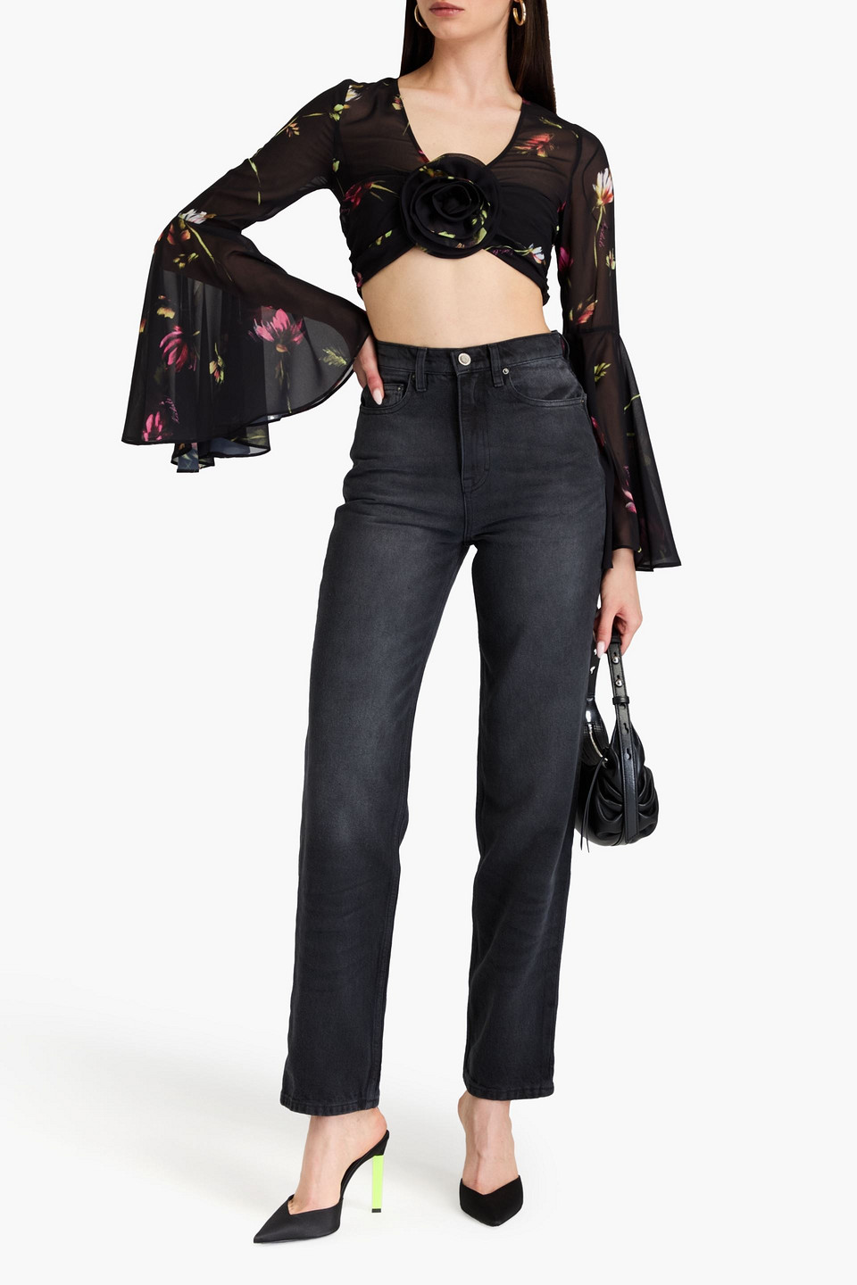 Rotate Birger Christensen Two-tone Tapered Jeans In Charcoal