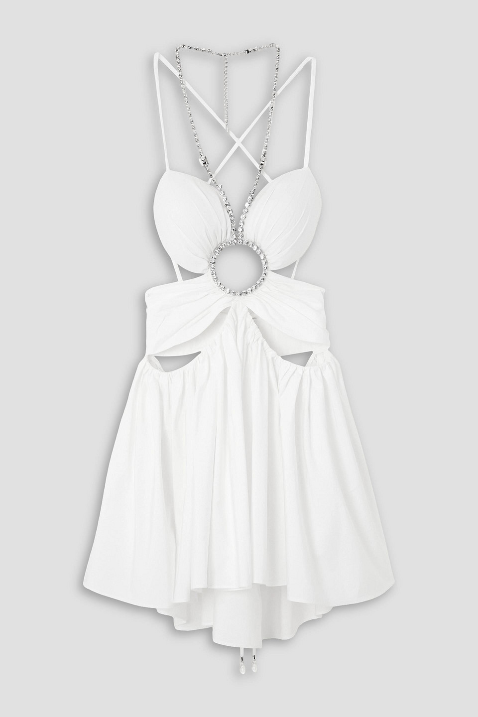 Shop Area Cutout Gathered Crystal-embellished Cotton-poplin Mini Dress In White