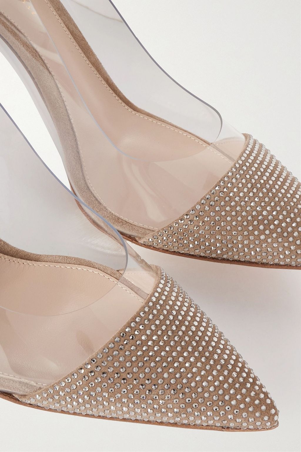 GIANVITO ROSSI 85 crystal-embellished suede-trimmed PVC pumps