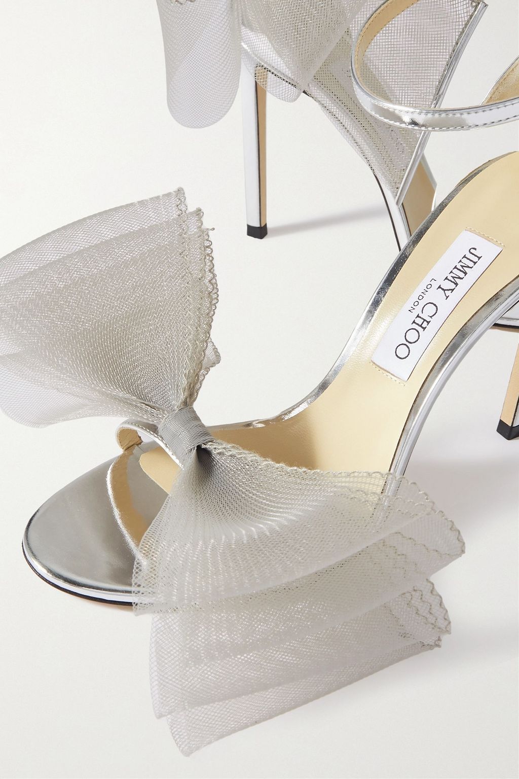 JIMMY CHOO Aveline 100 bow-embellished metallic leather sandals