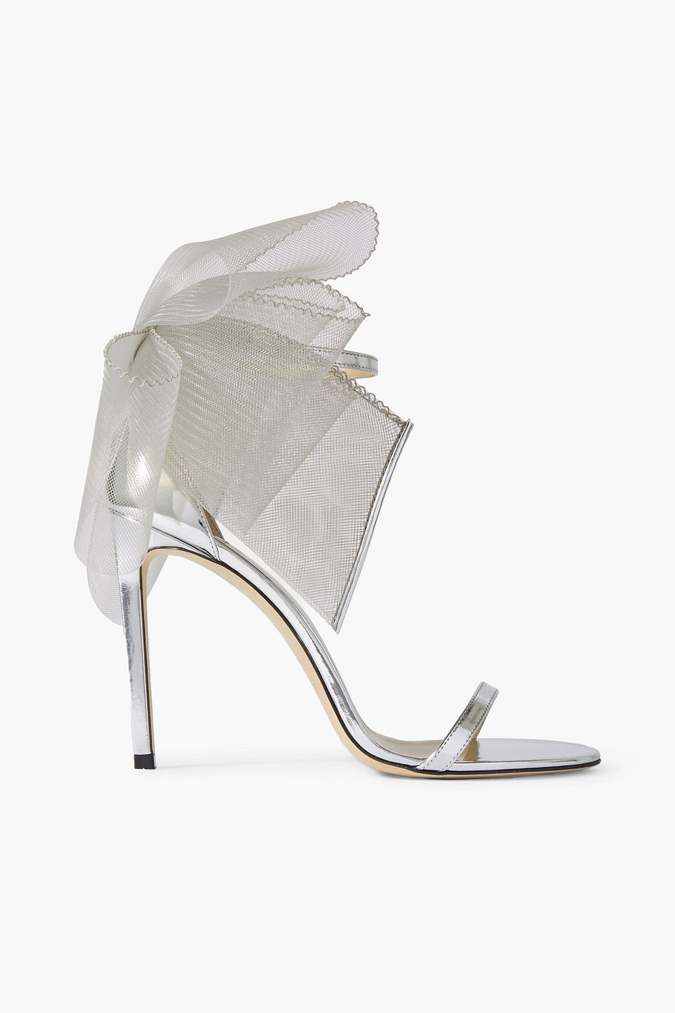 Jimmy Choo Aveline 100 Bow-embellished Metallic Leather Sandals In Silver
