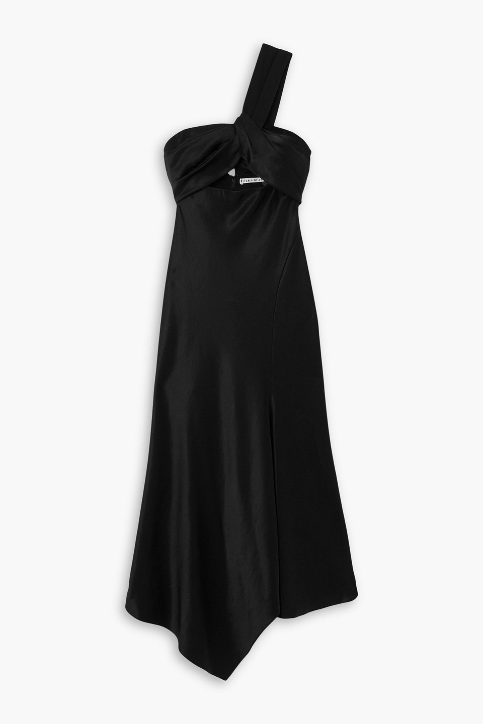 Harmony one-shoulder asymmetric cutout satin midi dress