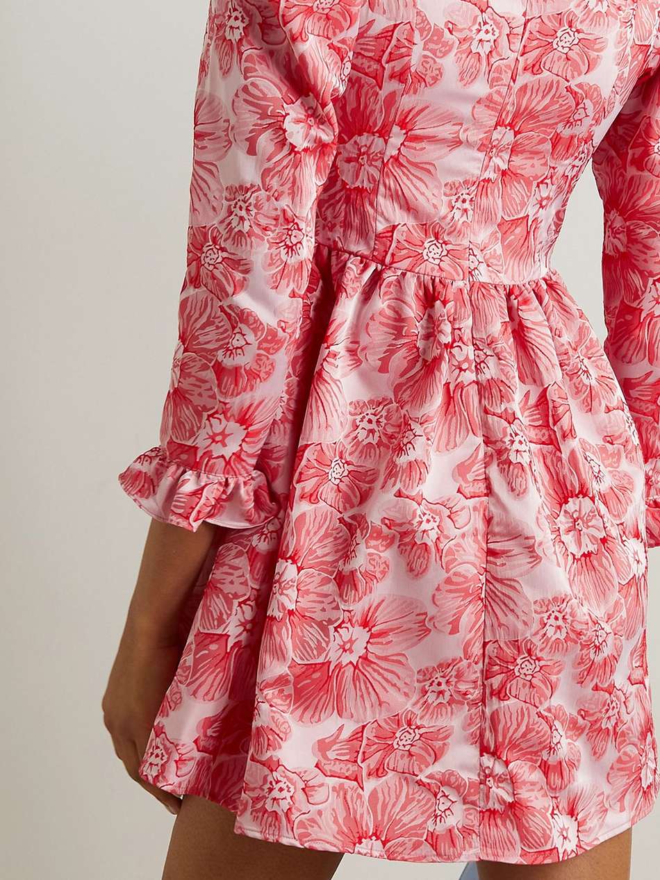 ruffled floral-jacquard mini dress