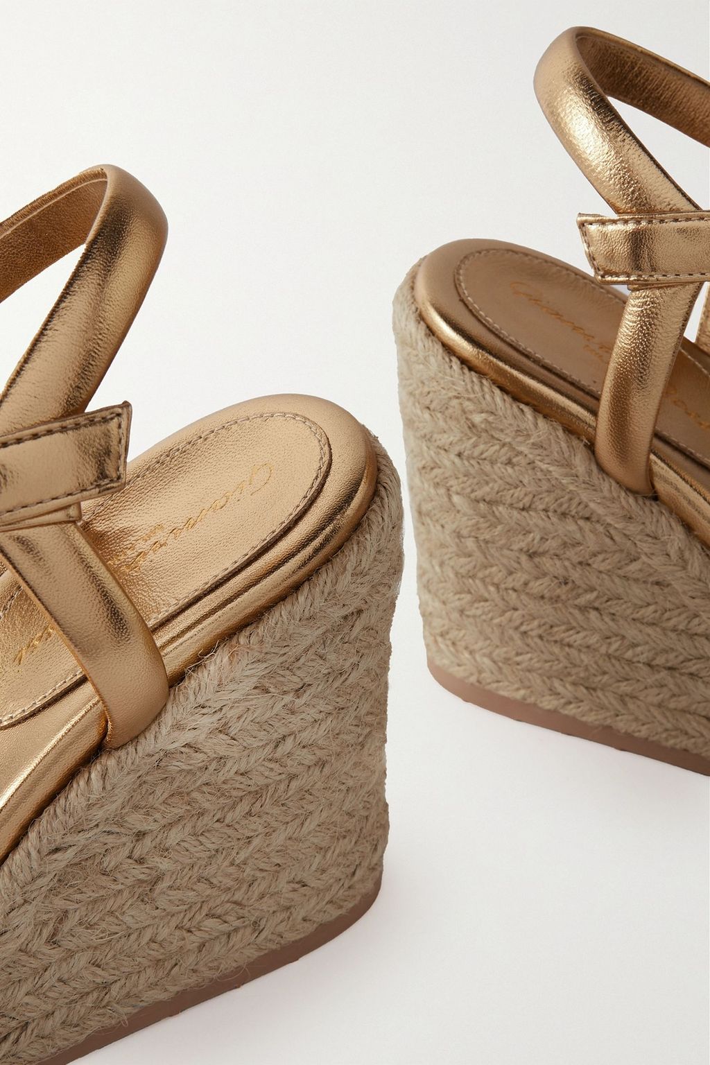 GIANVITO ROSSI Cruz 85 braided metallic leather espadrille wedge sandals