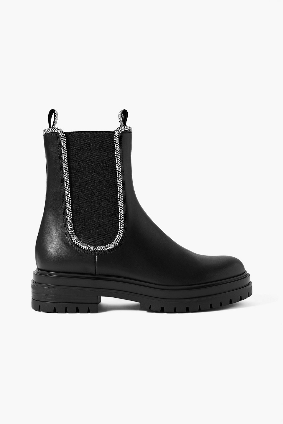 Gianvito Rossi Camoscio Calfskin Crystal Chelsea Boots In Black