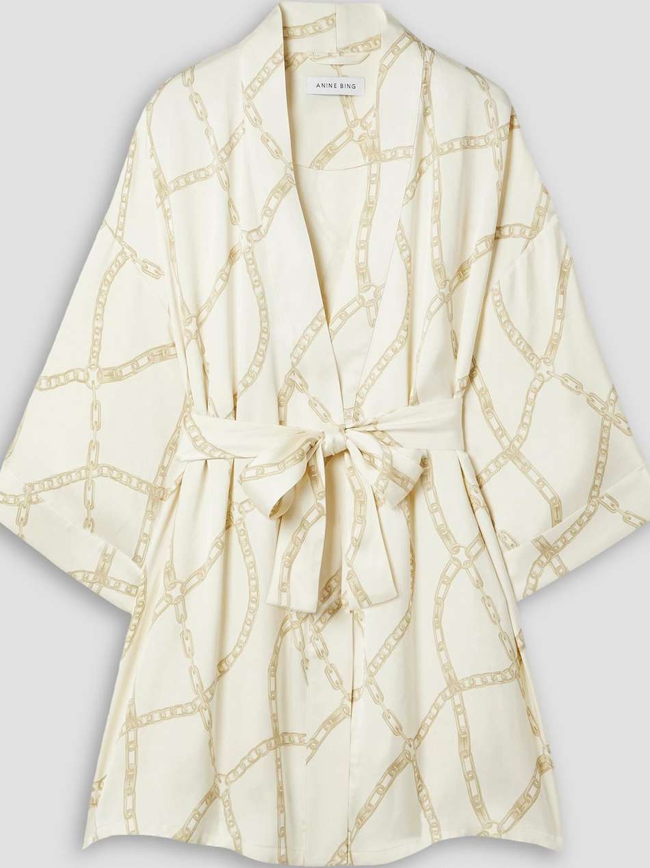 kara belted printed silk-charmeuse robe