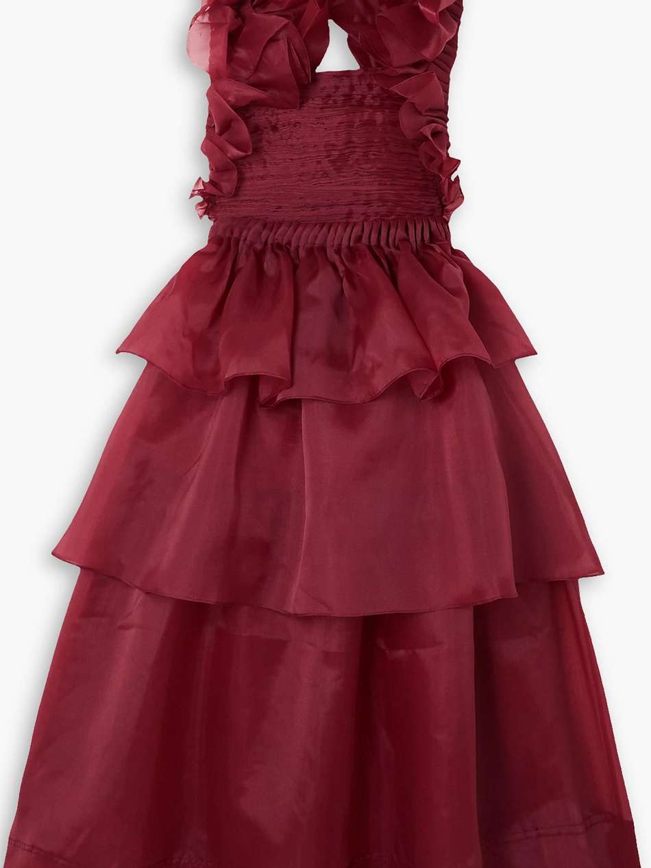 asra ruffled tiered organza midi dress