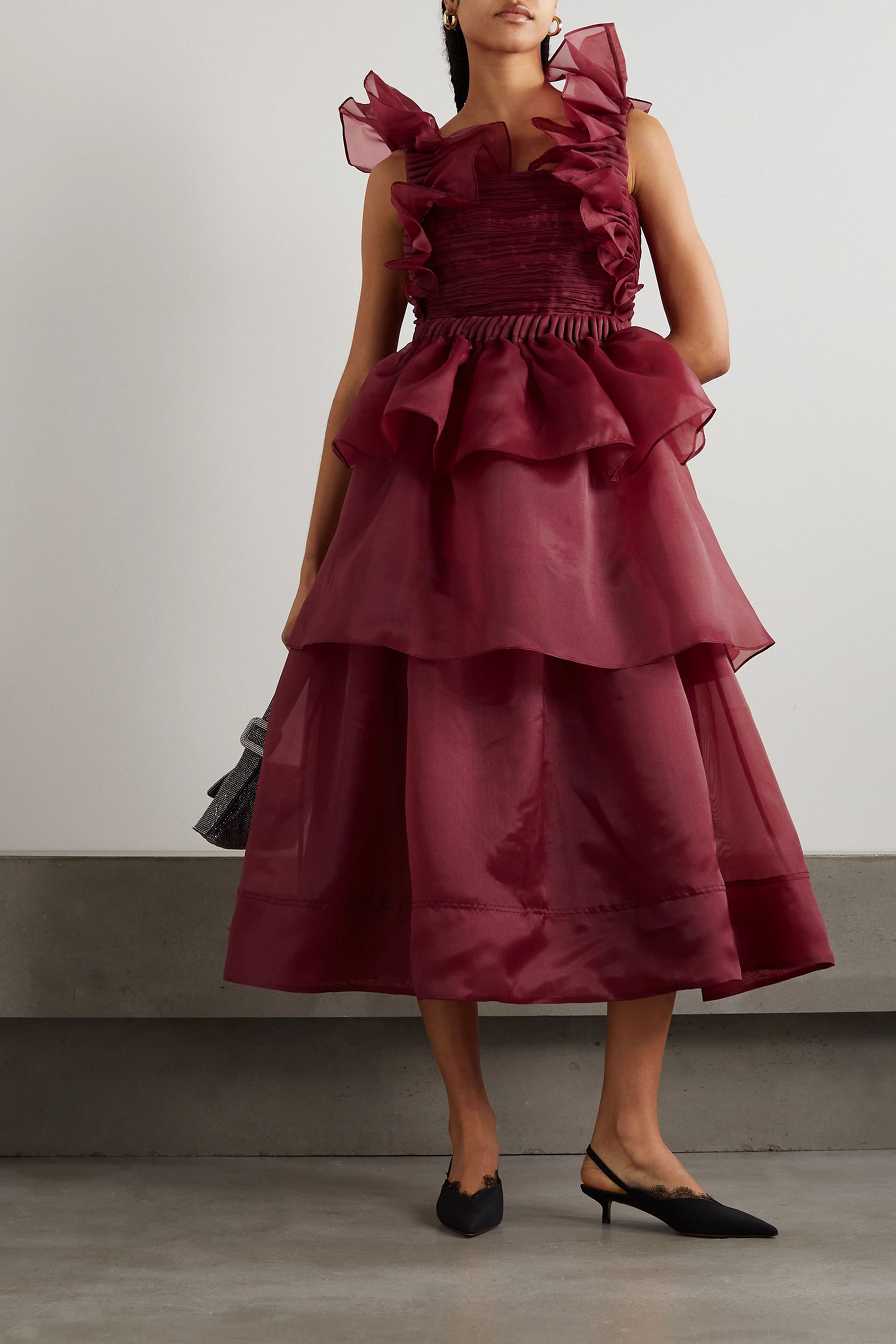 Aje Asra ruffled tiered organza midi dress