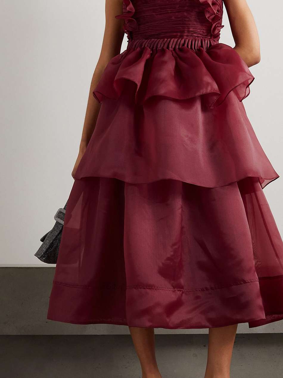 asra ruffled tiered organza midi dress