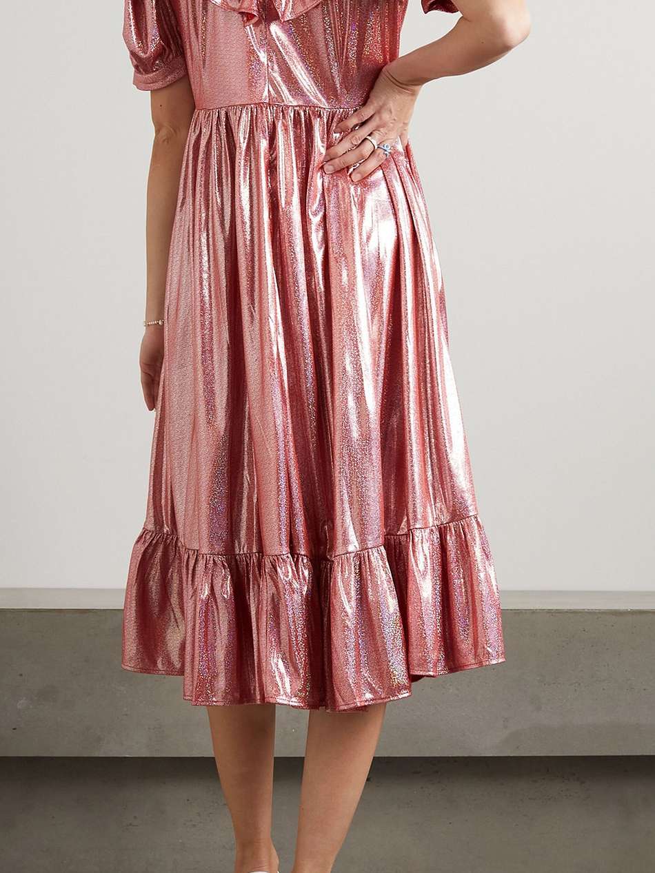 may ruffled lamé midi dress