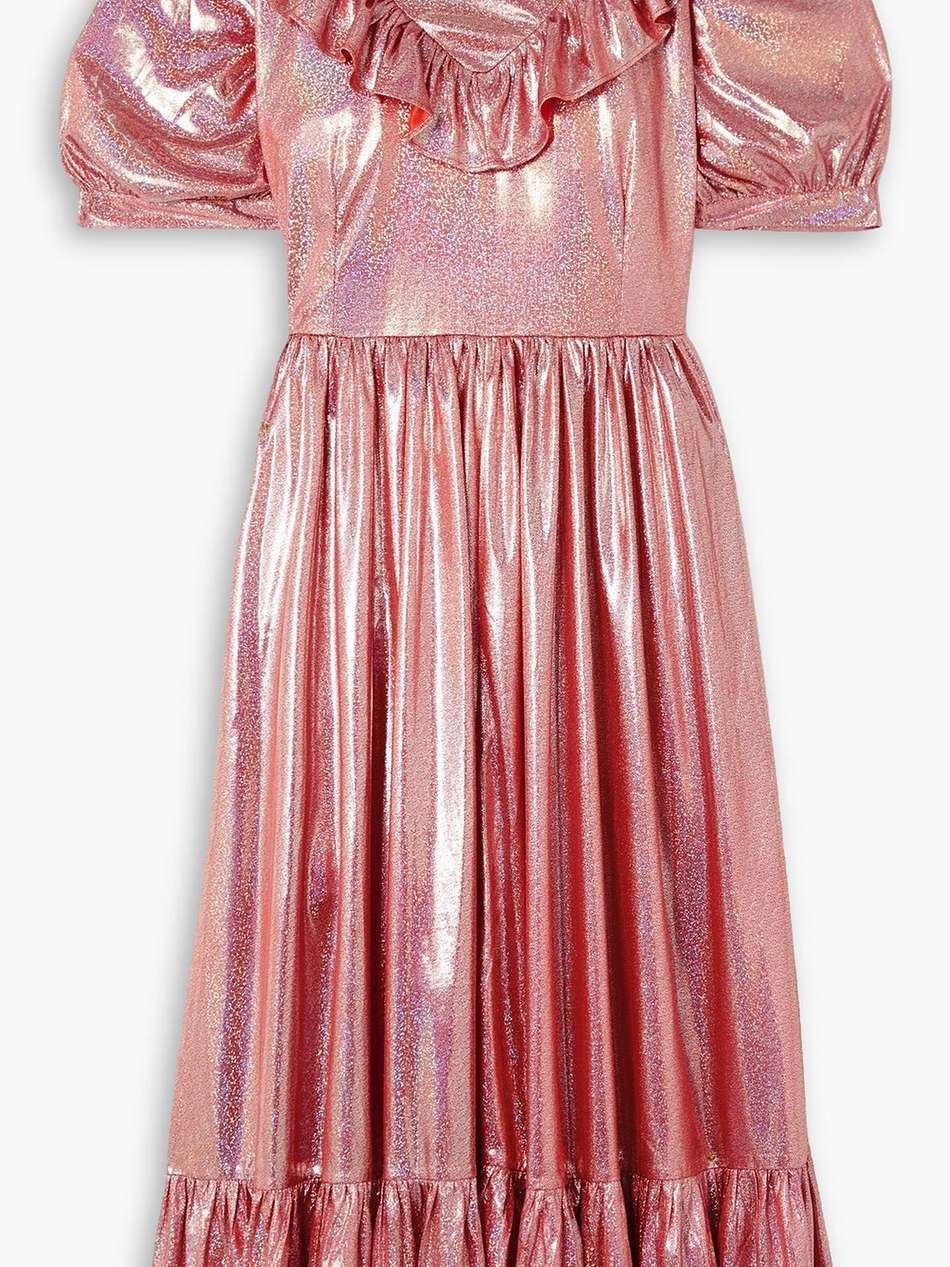 may ruffled lamé midi dress