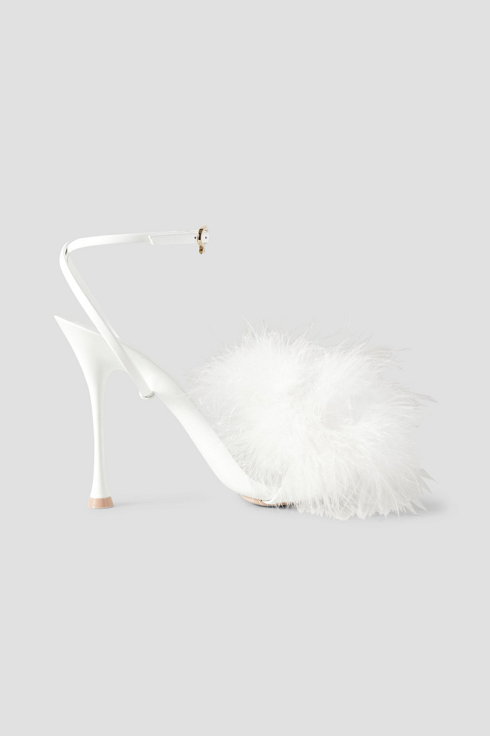 Gianvito Rossi Spice Plume 95 Feather-embellished Patent-leather Sandals In White