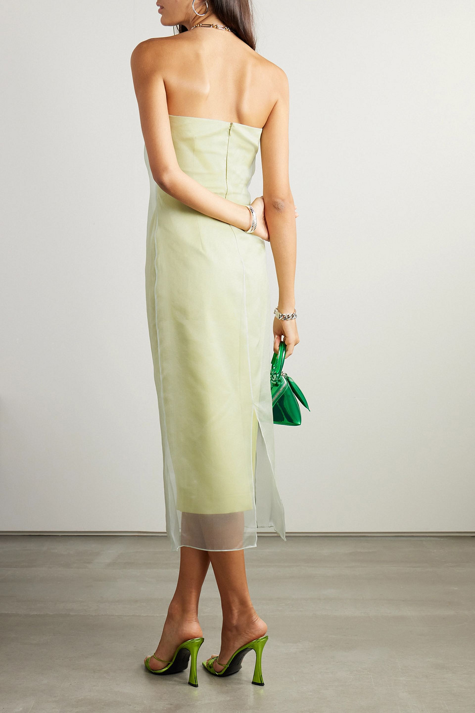 GAUGE81 PUNTA STRAPLESS COTTON AND SILK-ORGANZA MIDI DRESS