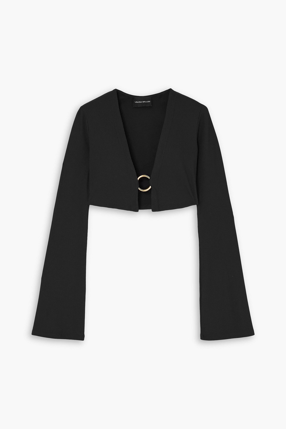 LOUISA BALLOU CROPPED RING-DETAILED RIBBED JERSEY CARDIGAN