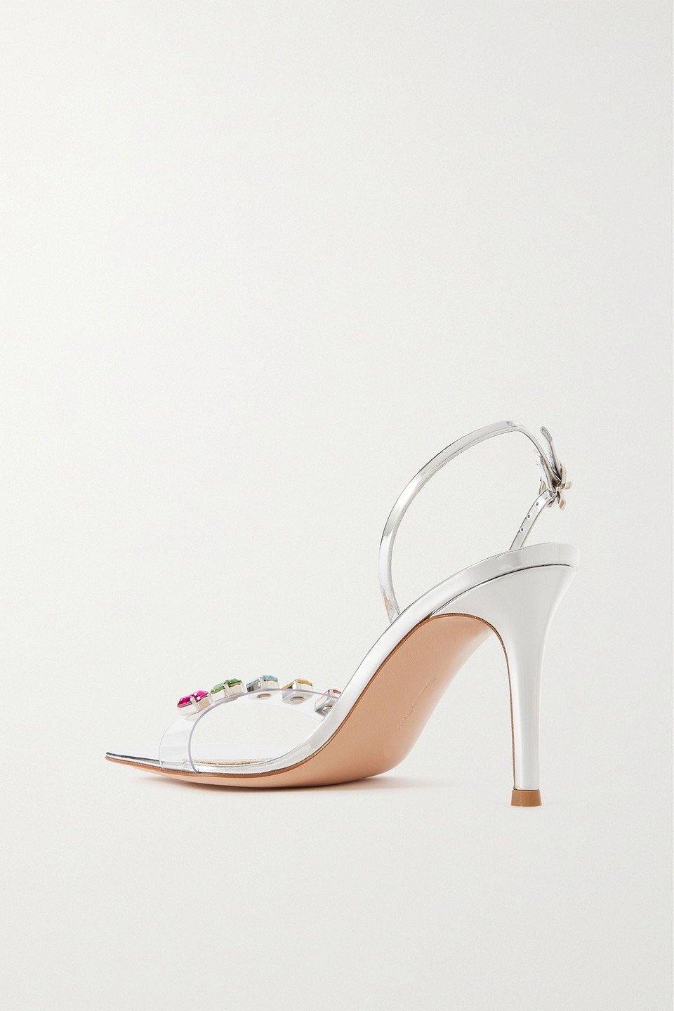  Gianvito Rossi - Ribbon Candy 85 Mirrored-leather And Embellished Pvc Slingback Sandals - Metallic - Eu 34.5 