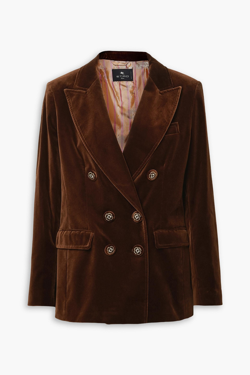 Shop Etro Double-breasted Cotton-blend Velvet Blazer In Chocolate