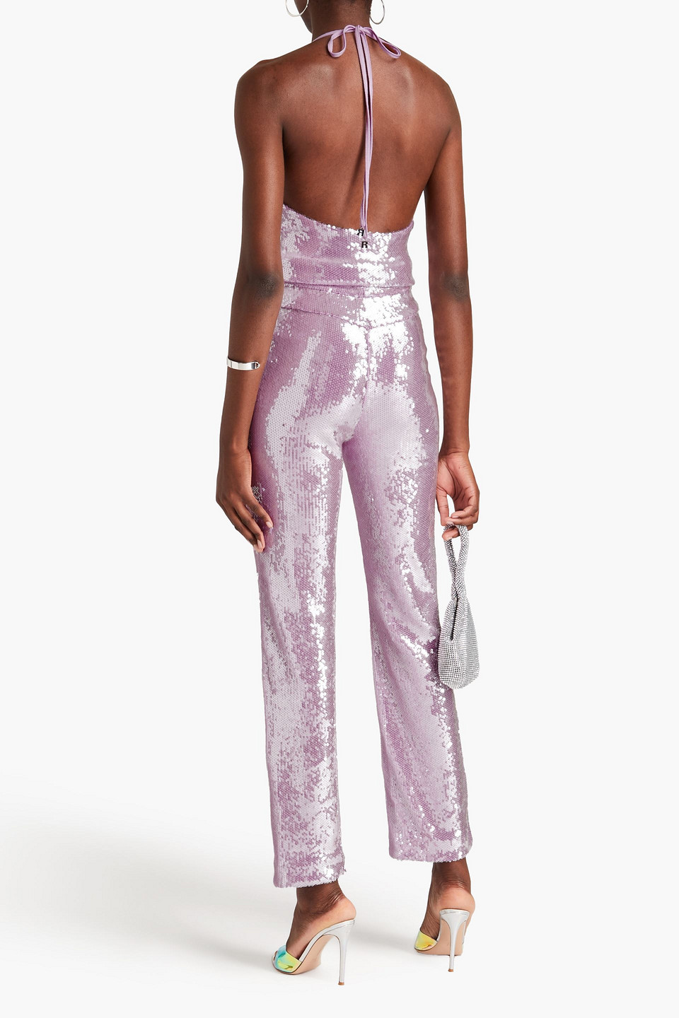 Rotate Birger Christensen Robyana Sequined Recycled-jersey Straight-leg Pants In Lavender