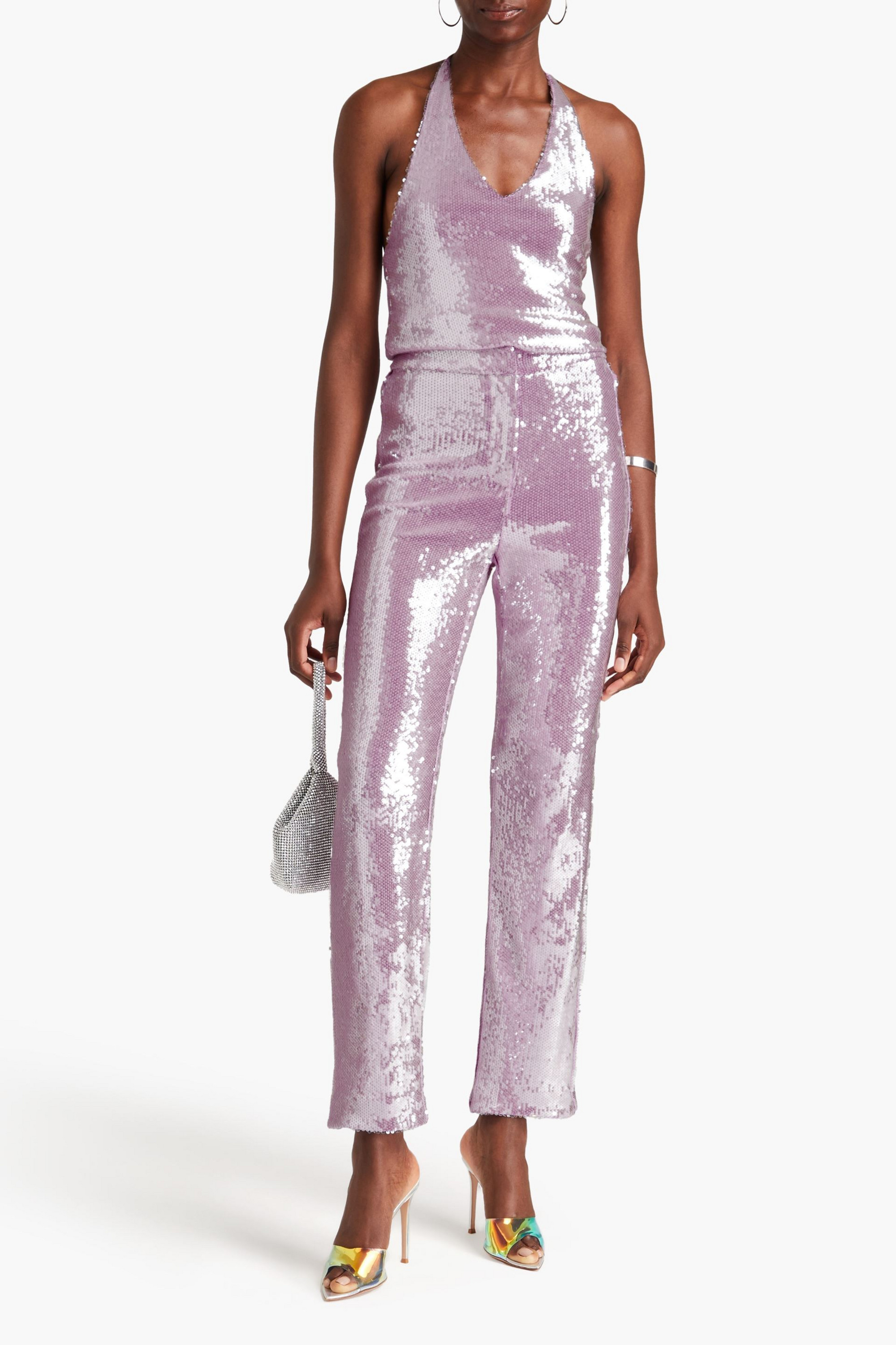 ROTATE Birger Christensen Sequined stretch-mesh straight-leg pants
