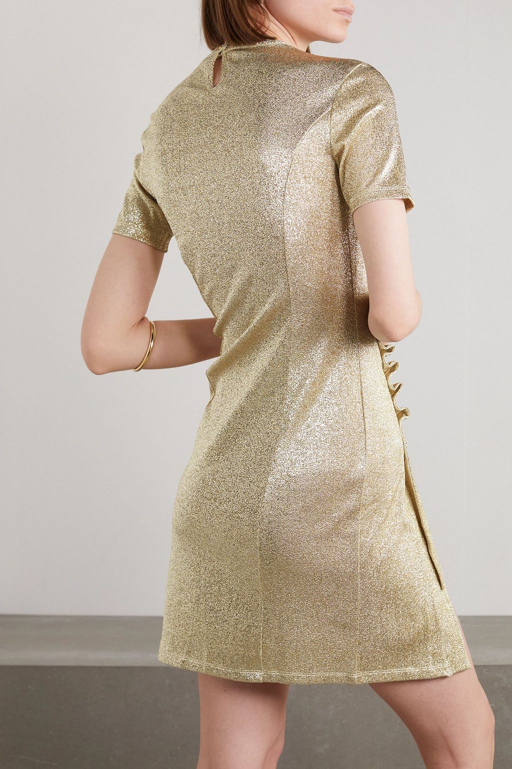 RABANNE Asymmetric ruched metallic crepe mini dress
