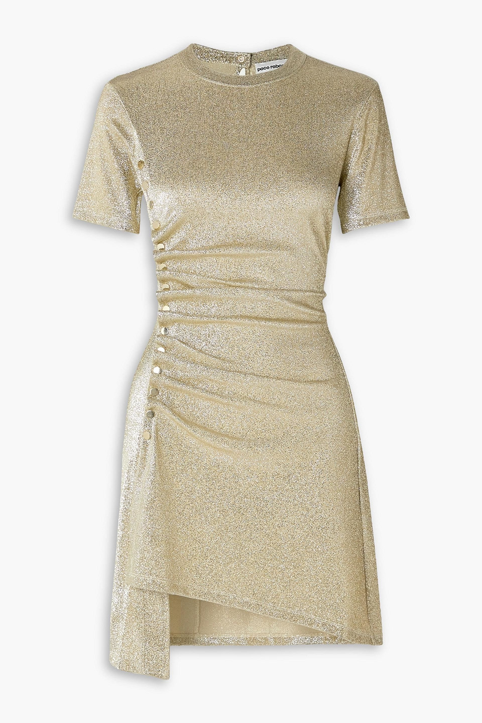 Rabanne Asymmetric Ruched Metallic Crepe Mini Dress In Gold