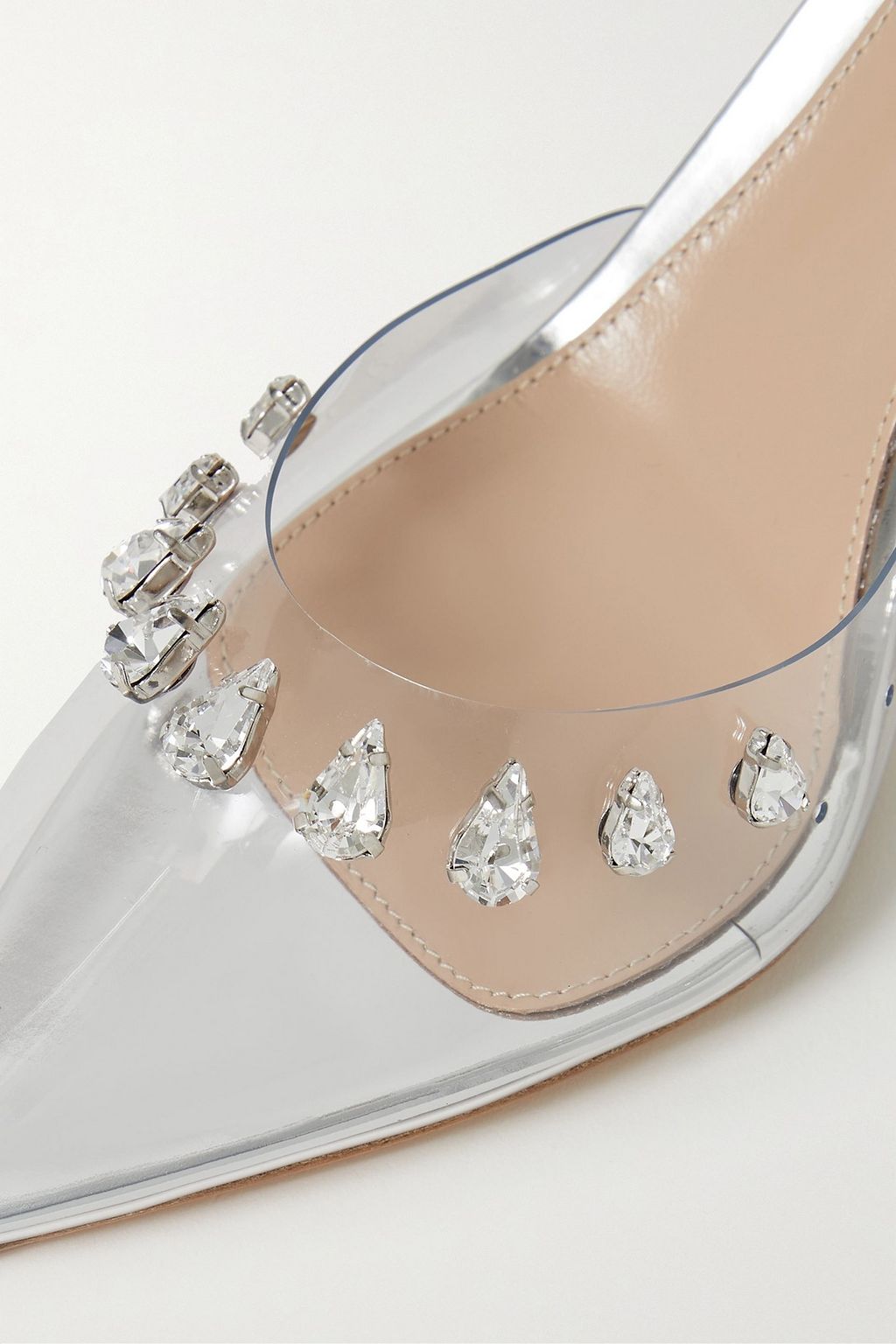 GIANVITO ROSSI 크리스털 장식 PVC 메탈릭 가죽 슬링백 펌프스 85mm