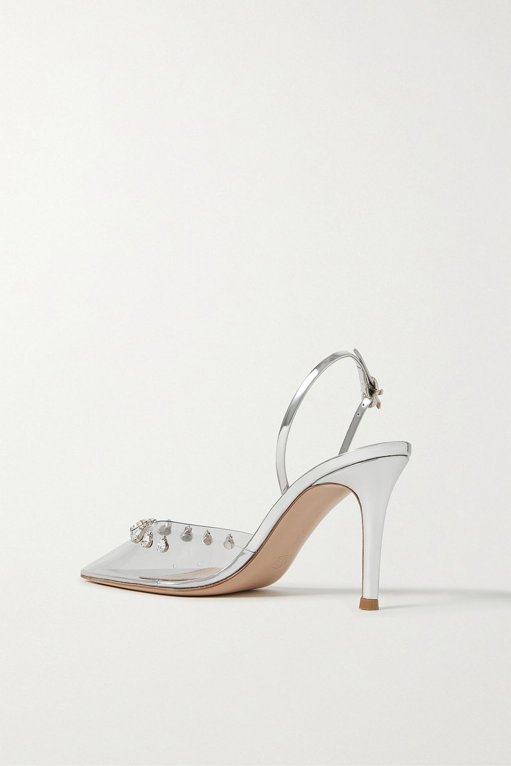 GIANVITO ROSSI 크리스털 장식 PVC 메탈릭 가죽 슬링백 펌프스 85mm