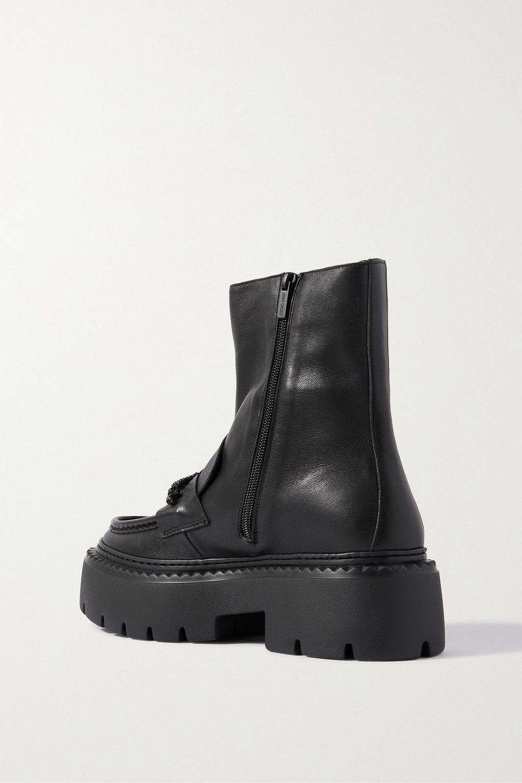 JIMMY CHOO Bryer Flat crystal-embellished platform leather ankle boots