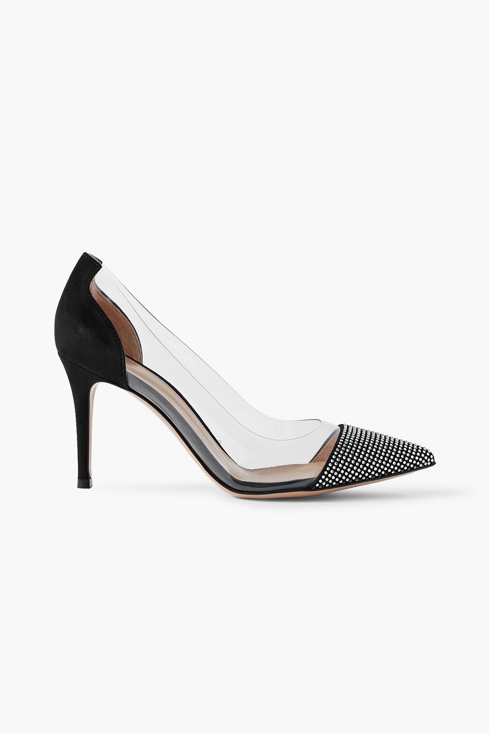 Gianvito Rossi 85 Crystal-embellished Pvc And Suede Pumps In Black