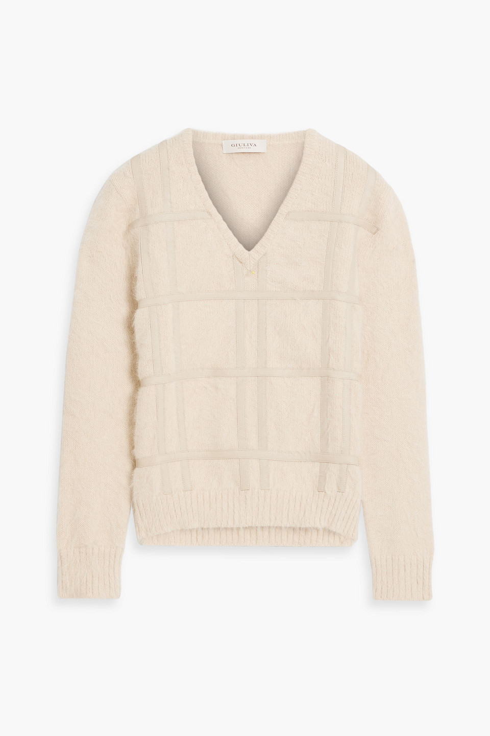 Giuliva Heritage The Petra Leather-trimmed Angora-blend Sweater In Beige