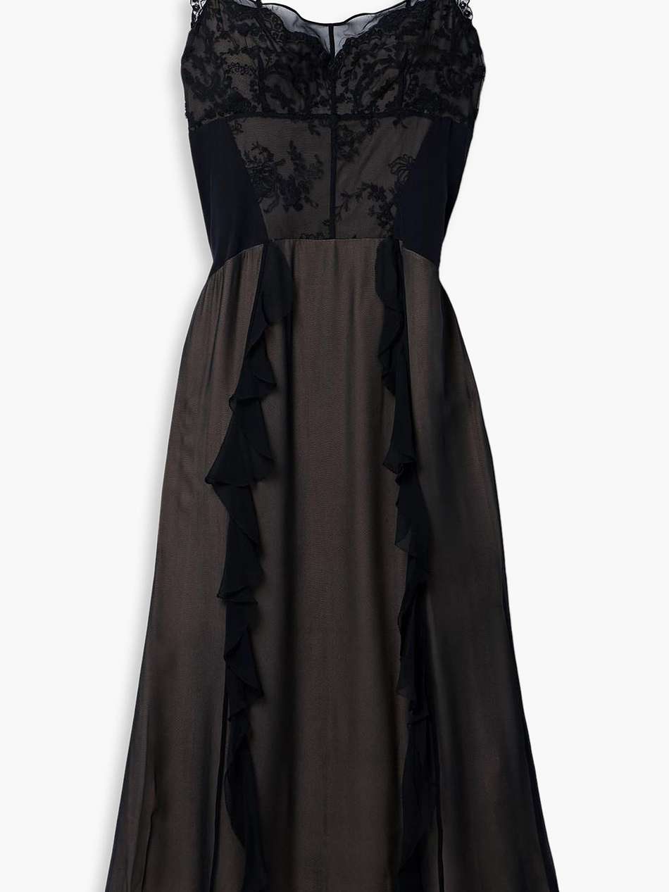 embroidered cotton-blend tulle and silk-chiffon midi dress