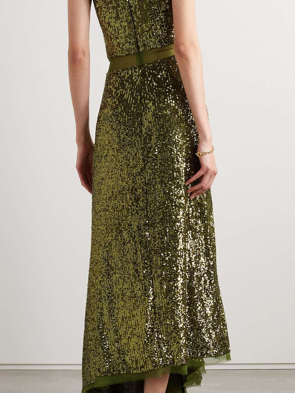 asymmetric sequined chiffon maxi dress