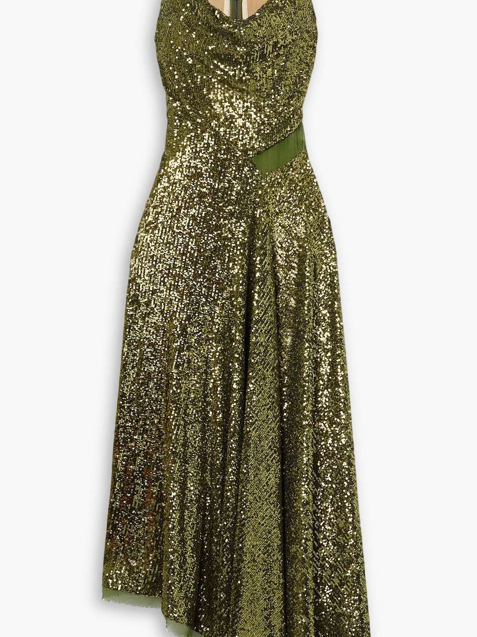 asymmetric sequined chiffon maxi dress
