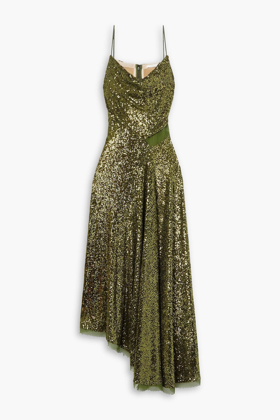 Jason Wu Collection Asymmetric Sequined Chiffon Maxi Dress In Leaf Green