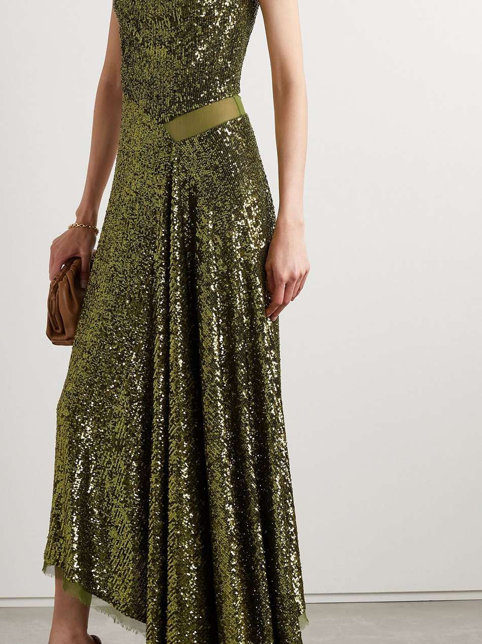 asymmetric sequined chiffon maxi dress