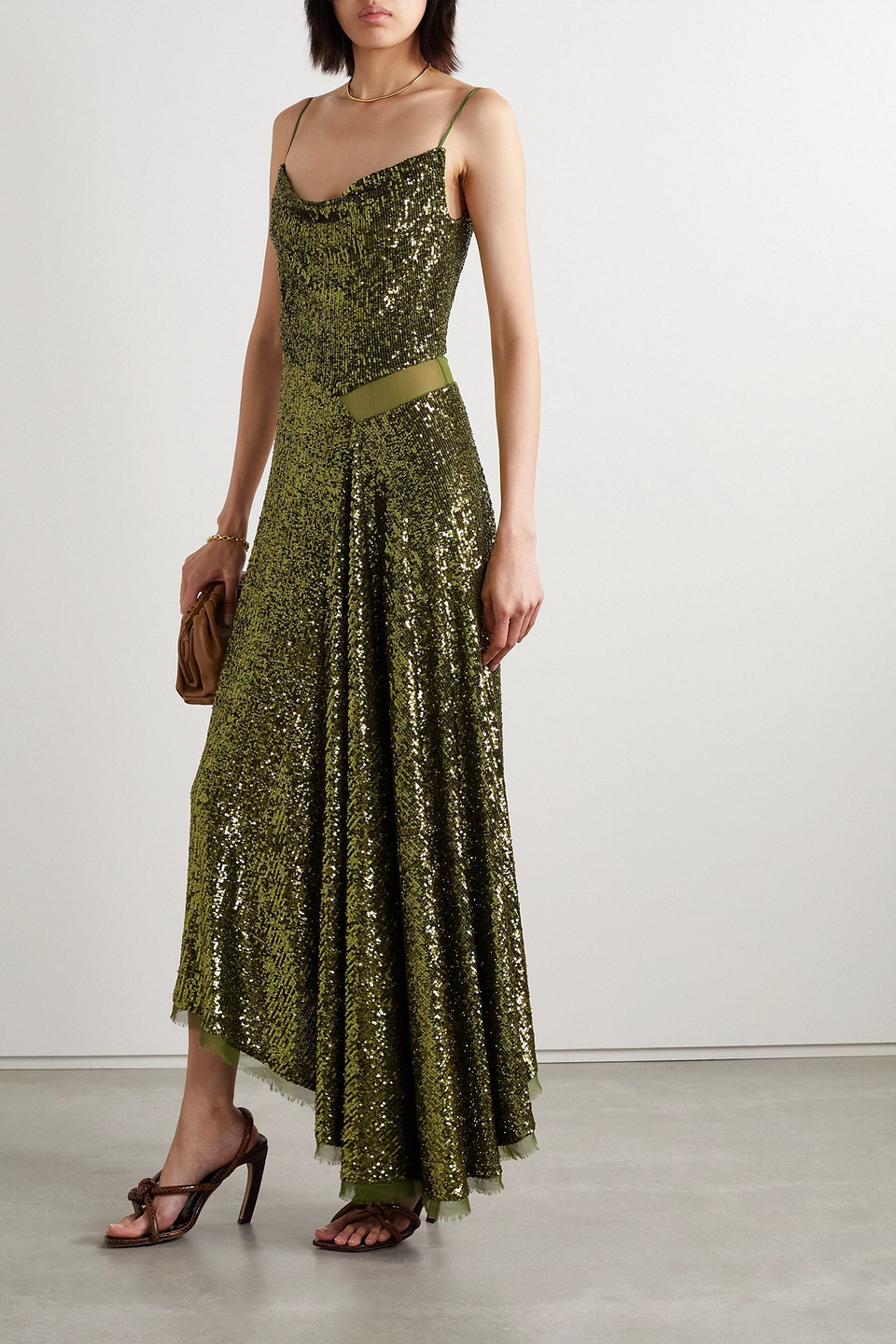 JASON WU COLLECTION ASYMMETRIC SEQUINED CHIFFON MAXI DRESS