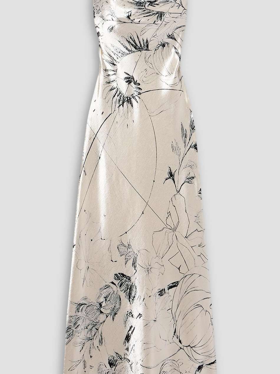 floral-print satin midi dress