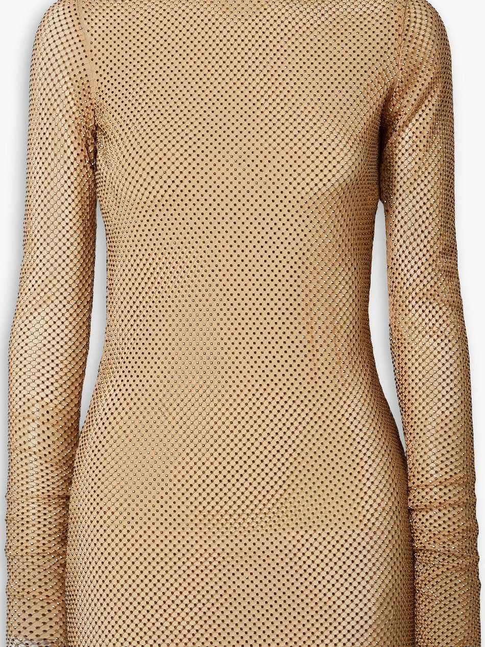 crystal-embellished mesh and open-knit turtleneck mini dress