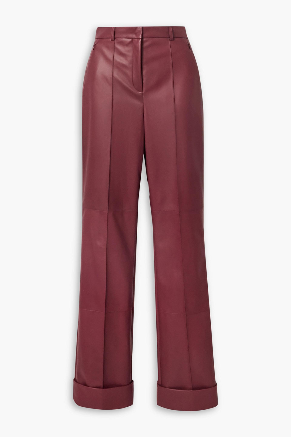 Akris Leather Straight-leg Pants In Claret
