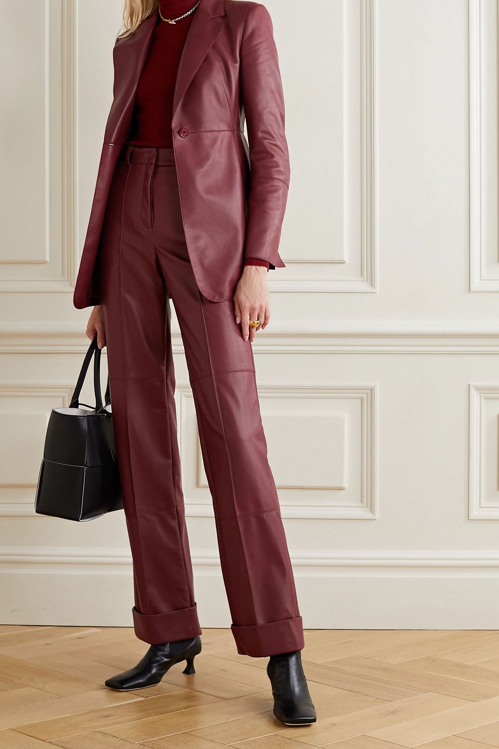 AKRIS Leather straight-leg pants