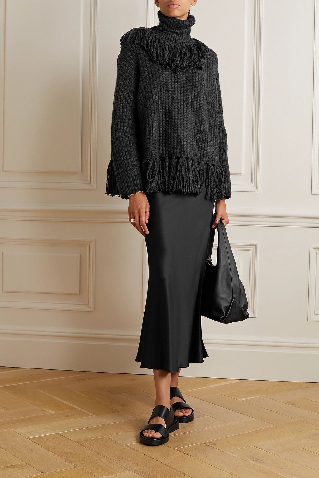 LAFAYETTE 148 Tasseled recycled cashmere and merino wool-blend turtleneck sweater