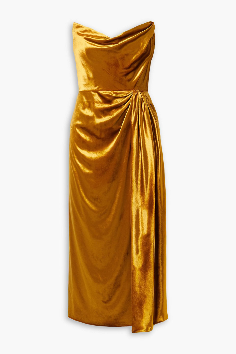 Jason Wu Collection Strapless Draped Velvet Midi Dress In Marigold