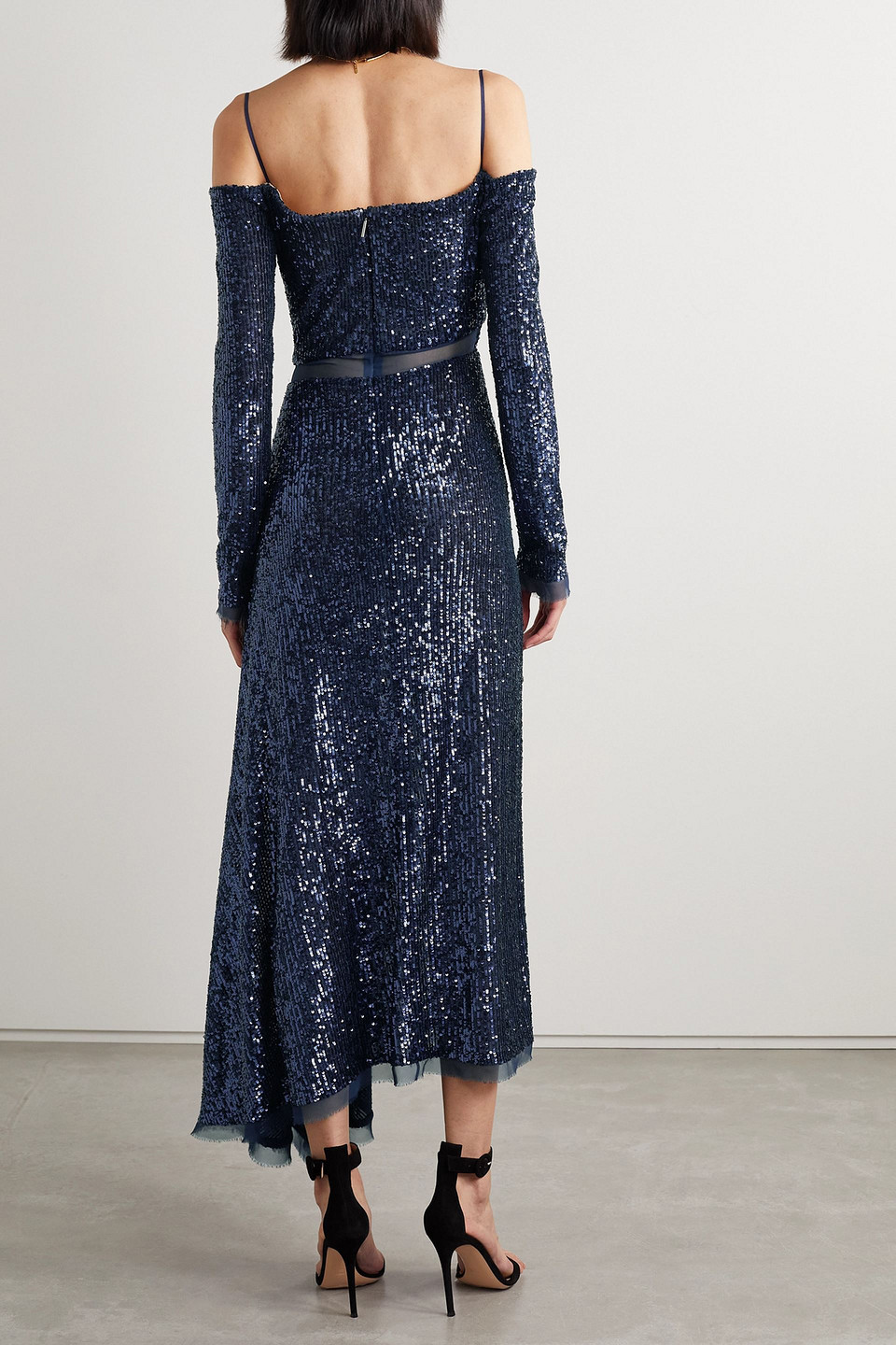 JASON WU COLLECTION ASYMMETRIC COLD-SHOULDER SEQUINED CHIFFON MAXI DRESS