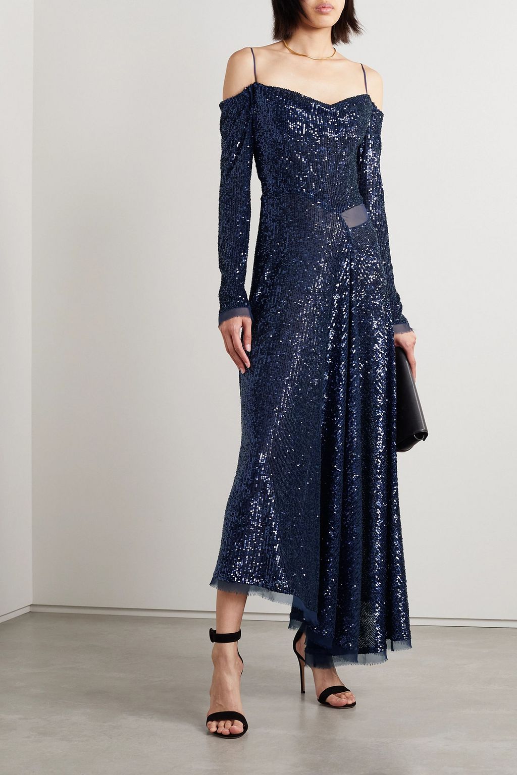 JASON WU COLLECTION Asymmetric cold-shoulder sequined chiffon maxi dress